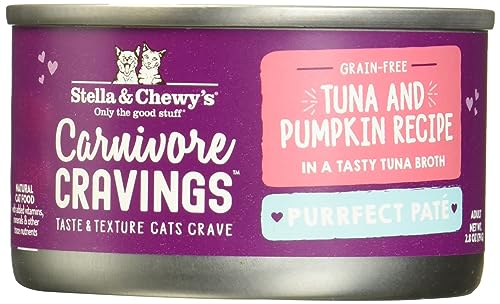 0810027371553 - STELLA & CHEWY’S CARNIVORE CRAVINGS PURRFECT PATE CANS – GRAIN FREE, PROTEIN RICH WET CAT FOOD – TUNA & PUMPKIN RECIPE – (2.8 OUNCE CANS, CASE OF 12)