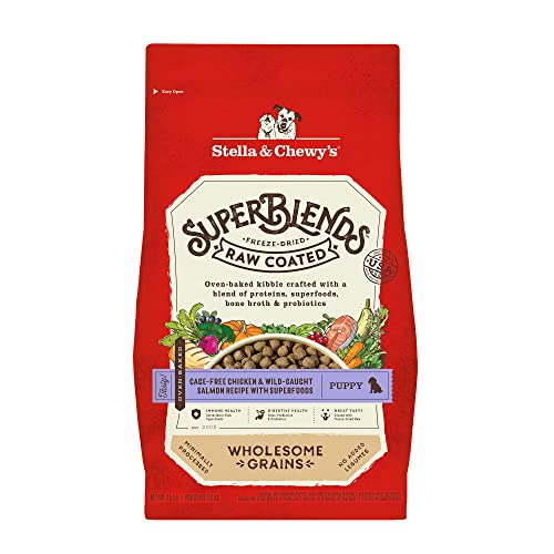 0810027372710 - STELLA & CHEWYS SUPERBLENDS RAW COATED WHOLESOME GRAINS PUPPY CAGE-FREE CHICKEN & WILD-CAUGHT SALMON RECIPE WITH SUPERFOODS, 3.5 LB. BAG