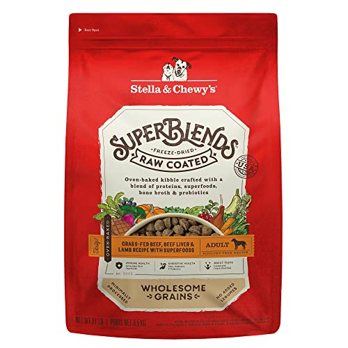 0810027372826 - STELLA & CHEWYS SUPERBLENDS RAW COATED WHOLESOME GRAINS GRASS-FED BEEF, BEEF LIVER & LAMB RECIPE WITH SUPERFOODS, 21 LB. BAG