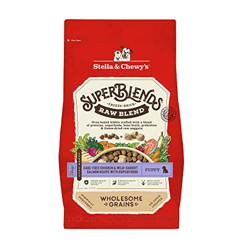 0810027372833 - STELLA & CHEWYS SUPERBLENDS RAW BLEND WHOLESOME GRAINS PUPPY CAGE-FREE CHICKEN & WILD CAUGHT SALMON RECIPE WITH SUPERFOODS, 3.25 LB. BAG