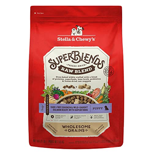 0810027372857 - STELLA & CHEWYS SUPERBLENDS RAW BLEND WHOLESOME GRAINS PUPPY CAGE-FREE CHICKEN & WILD CAUGHT SALMON RECIPE WITH SUPERFOODS, 21 LB. BAG