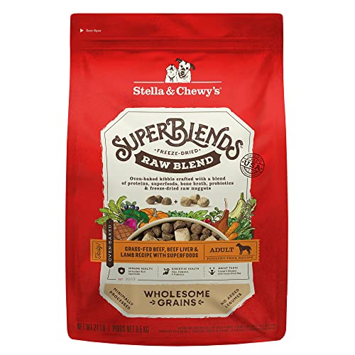 0810027372949 - STELLA & CHEWYS SUPERBLENDS RAW BLEND WHOLESOME GRAINS GRASS-FED BEEF, BEEF LIVER & LAMB RECIPE WITH SUPERFOODS, 21 LB. BAG