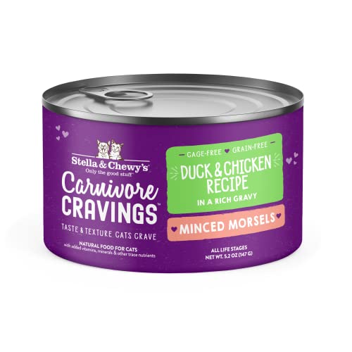 0810027373236 - STELLA & CHEWY’S CARNIVORE CRAVINGS MINCED MORSELS CANS – GRAIN FREE, PROTEIN RICH WET CAT FOOD – CAGE-FREE CHICKEN & DUCK RECIPE – (5.2 OUNCE CANS, CASE OF 24)