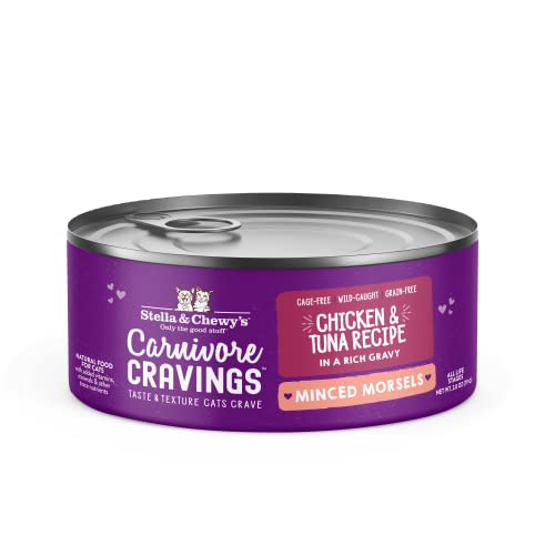 0810027373243 - STELLA & CHEWY’S CARNIVORE CRAVINGS MINCED MORSELS CANS – GRAIN FREE, PROTEIN RICH WET CAT FOOD – WILD-CAUGHT TUNA RECIPE – (2.8 OUNCE CANS, CASE OF 24)