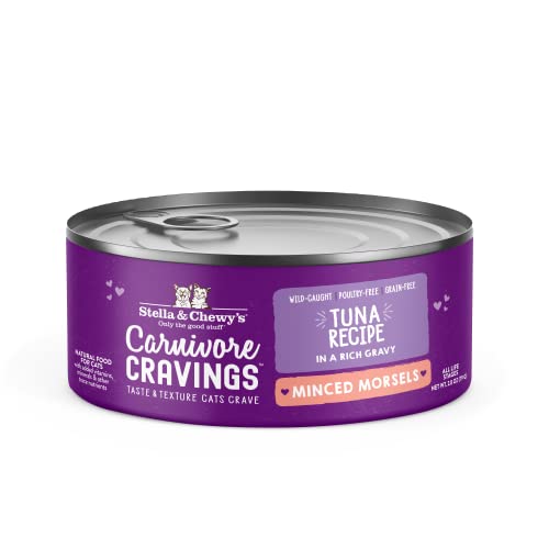 0810027373458 - STELLA & CHEWY’S CARNIVORE CRAVINGS MINCED MORSELS CANS – GRAIN FREE, PROTEIN RICH WET CAT FOOD – WILD-CAUGHT TUNA RECIPE – (2.8 OUNCE CANS, CASE OF 12)