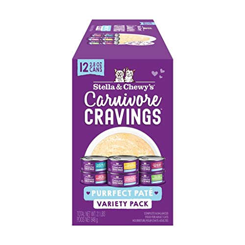 0810027373977 - STELLA & CHEWYS CARNIVORE CRAVINGS PURRFECT PATE CANNED WET CAT FOOD VARIETY PACK – (2.8 OUNCE CANS, CASE OF 12)