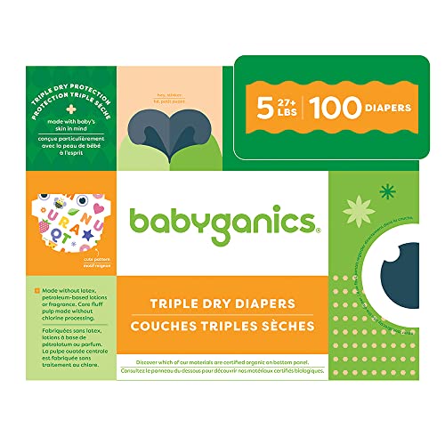 0810035920910 - BABYGANICS SIZE 5, 100 COUNT, ABSORBENT, BREATHABLE, TRIPLE DRY PROTECTION DIAPERS