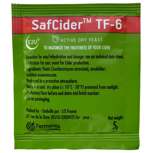 0810045266749 - NORTH MOUNTAIN SUPPLY FERMENTIS SAFCIDER ACTIVE DRY CIDER YEAST TF-6-5 GRAMS - WITH FRESHNESS GUARANTEE