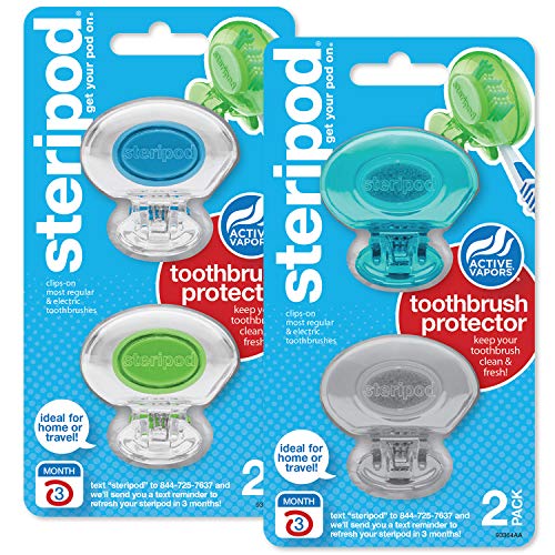 0810046670286 - STERIPOD STERIPOD CLIP-ON TOOTHBRUSH PROTECTOR (4 STERIPODS) TEAL/SILVER/BLUE CLEAR/GREEN CLEAR, 4 COUNT