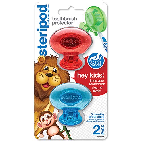 0810046670316 - STERIPOD STERIPOD CLIP-ON TOOTHBRUSH PROTECTOR KIDS 2 COUNT RED & BLUE GLITTER, 2 COUNT