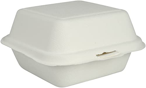 0810049816421 - ABENA COMPOSTABLE BAGASSE CLAM SHELL TO-GO CONTAINERS HINGED LID, BURGER BOX, 6X 6 - 100 COUNT