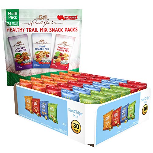 0810050881180 - NATURES GARDEN HEALTHY TRAIL MIX SNACK PACK & SUNCHIPS VARIETY BUNDLE, 24 NATURES GARDEN (28.8 OZ), 30 SUNCHIPS (45 OZ)