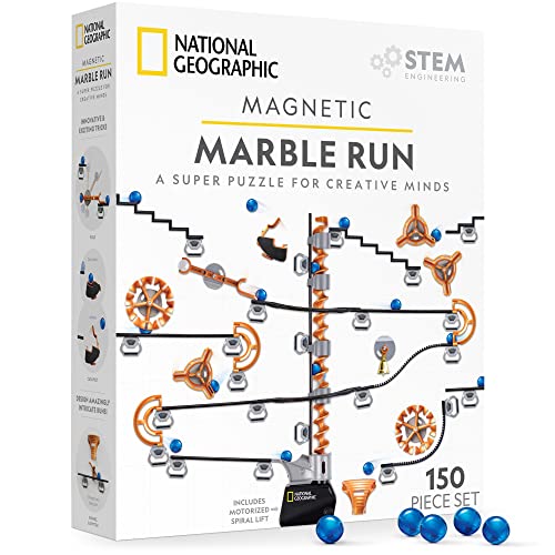 0810070621193 - NATIONAL GEOGRAPHIC MAGNETIC MARBLE RUN - 150-PIECE STEM BUILDING SET FOR KIDS & ADULTS WITH MAGNETIC TRACK & TRICK PIECES & MARBLES FOR BUILDING A MARBLE MAZE ON ANY MAGNETIC SURFACE