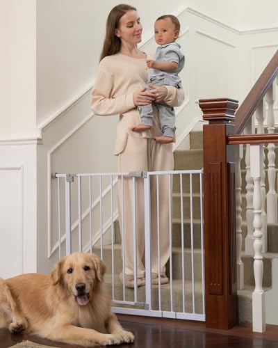 0810070842925 - INNOTRUTH 28.9-42.1 WIDE BABY GATE FOR STAIRS, 30 TALL DOG GATES FOR DOORWAYS EXPANDABLE ONE-HAND OPEN, EASY WALK THROUGH DUAL LOCK METAL PET GATES FOR DOGS, WHITE-FAMILY & MOMS CHOICE AWARD WINNER