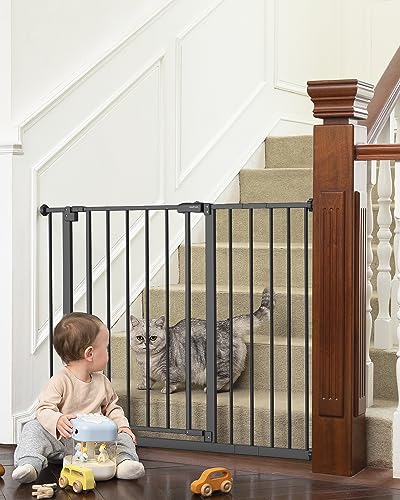 0810070842956 - INNOTRUTH 28.9-42.1 WIDE BABY GATE FOR STAIRS, 30 TALL DOG GATES FOR DOORWAYS EXPANDABLE ONE-HAND OPEN, EASY WALK THROUGH DUAL LOCK METAL PET GATES FOR DOGS, BLACK-FAMILY & MOMS CHOICE AWARD WINNER