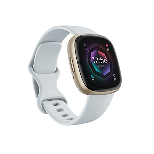 0810073611436 - FITBIT SENSE 2 ADVANCED HEALTH AND FITNESS SMARTWATCH WITH TOOLS TO MANAGE STRESS AND SLEEP, ECG APP, SPO2, 24/7 HEART RATE AND GPS, BLUE MIST/PALE GOLD, ONE SIZE (S & L BANDS INCLUDED)