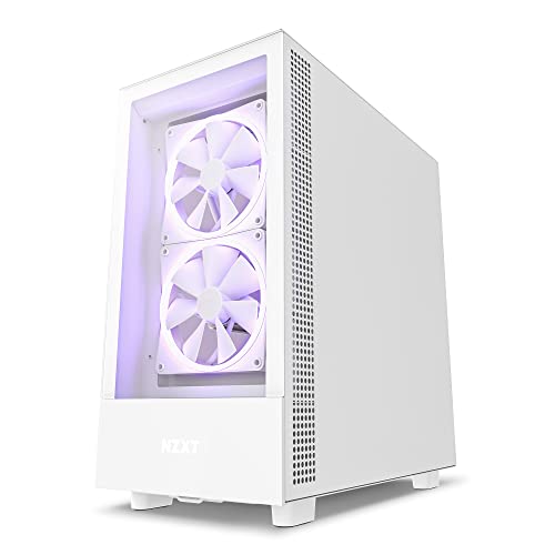 0810074842457 - NZXT H5 ELITE COMPACT ATX MID-TOWER PC GAMING CASE – BUILT-IN RGB LIGHTING – TEMPERED GLASS FRONT AND SIDE PANELS – CABLE MANAGEMENT – 2 X 140MM RGB FANS INCLUDED – 280MM RADIATOR SUPPORT – WHITE
