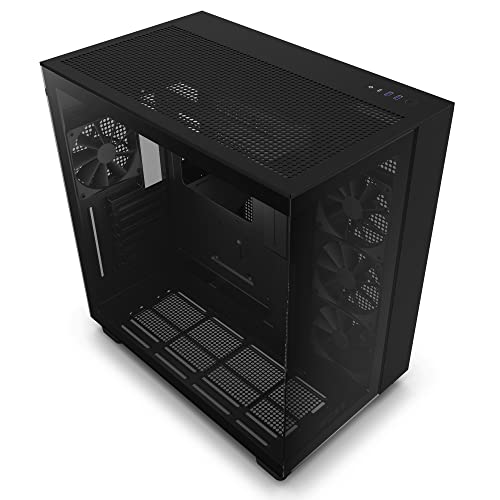 0810074842488 - NZXT H9 FLOW DUAL-CHAMBER ATX MID-TOWER PC GAMING CASE – HIGH-AIRFLOW PERFORATED TOP PANEL – TEMPERED GLASS FRONT & SIDE PANELS – 360MM RADIATOR SUPPORT – CABLE MANAGEMENT – BLACK