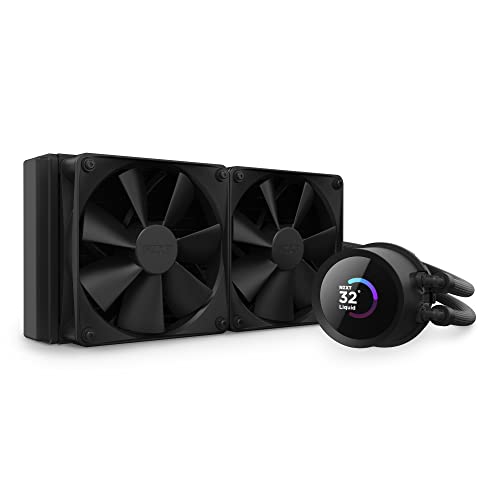 0810074842686 - NZXT KRAKEN 240-240MM AIO CPU LIQUID COOLER - CUSTOMIZABLE 2.36 WIDE-ANGLE LCD DISPLAY FOR GIFS, IMAGES, PERFORMANCE METRICS AND MORE - HIGH-PERFORMANCE PUMP - 2 X F120P FANS - BLACK