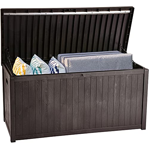 0810079393725 - YITAHOME LARGE DECK BOX,OUTDOOR STORAGE CONTAINER 120 GALLON FOR OUTDOOR PILLOWS, POOL SUPPLIES, GARDEN TOOLS, FURNITURE AND SPORTS EQUIPMENT,WATER-RESISTANT,LOCKABLE (BROWN)
