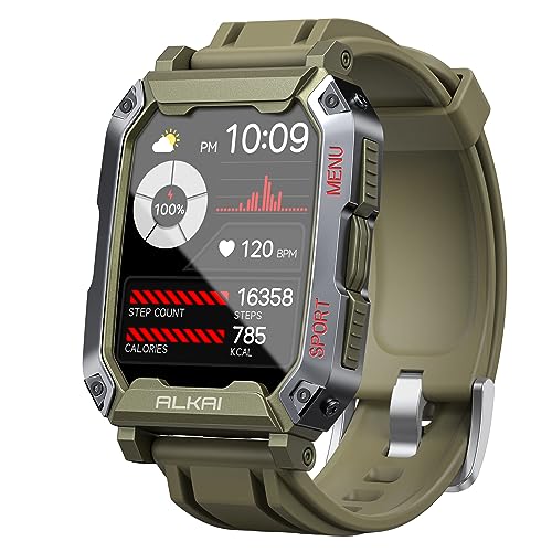 0810082451160 - ALKAI SMART WATCH RUGGED AND MILITARY WITH 5ATM WATERPROOF BLUETOOTH CALL(ANSWER/DIAL CALLS) AI ASSISTANT, LONG-LASTING BATTERY LIFE, MULTIPLE SPORTS TRACKING, HEALTH MONITORING, 2.02 HD DISPLAY