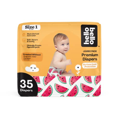 0810084876244 - HELLO BELLO PREMIUM BABY DIAPERS I AFFORDABLE HYPOALLERGENIC AND ECO-FRIENDLY ABSORBENT DIAPERS FOR BABIES AND KIDS I SIZE 1 I WATERMELON DESIGN I PACK OF 35