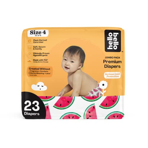 0810084876275 - HELLO BELLO PREMIUM BABY DIAPERS I AFFORDABLE HYPOALLERGENIC AND ECO-FRIENDLY ABSORBENT DIAPERS FOR BABIES AND KIDS I SIZE 4 I WATERMELON DESIGN I PACK OF 23