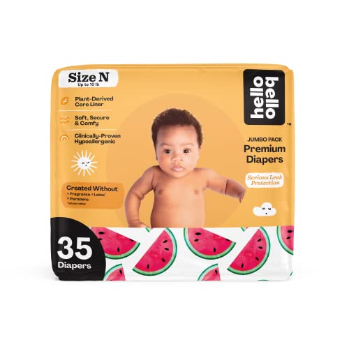 0810084876305 - HELLO BELLO PREMIUM BABY DIAPERS I AFFORDABLE HYPOALLERGENIC AND ECO-FRIENDLY ABSORBENT DIAPERS FOR BABIES AND KIDS I SIZE NEWBORN I WATERMELON DESIGN I PACK OF 35