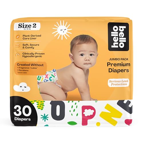 0810084879528 - HELLO BELLO PREMIUM BABY DIAPERS SIZE 2 I 30 COUNT OF DISPOSEABLE, EXTRA-ABSORBENT, HYPOALLERGENIC, AND ECO-FRIENDLY BABY DIAPERS WITH SNUG AND COMFORT FIT I ALPHABET SOUP