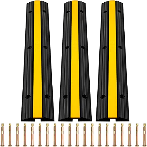 0810087875725 - VEVOR CABLE PROTECTOR RAMP, 3 PACKS 1 CHANNEL SPEED BUMP HUMP, RUBBER MODULAR SPEED BUMP RATED 18000 LBS LOAD CAPACITY, PROTECTIVE WIRE CORD RAMP DRIVEWAY RUBBER TRAFFIC SPEED BUMPS CABLE PROTECTOR