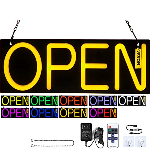 0810087878603 - VEVOR LED OPEN SIGN, 22 X 20 NEON OPEN SIGN FOR BUSINESS, MULTIPLE FLASHING AND COLOR MODES NEON LIGHTS SIGNS WITH REMOTE CONTROL AND POWER ADAPTER, FOR RESTAURANT, SHOP, HOTEL, WINDOW, WALL