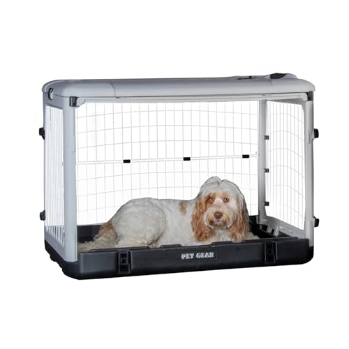 0810092230489 - PET GEAR “THE OTHER DOOR” 4 DOOR STEEL CRATE FOR DOGS/CATS WITH REMOVABLE TRAY, ESSENTIAL GREY, 36 INCH