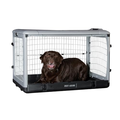 0810092230496 - PET GEAR “THE OTHER DOOR” 4 DOOR STEEL CRATE FOR DOGS/CATS WITH REMOVABLE TRAY, ESSENTIAL GREY, 42 INCH
