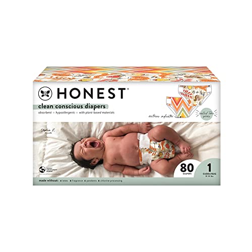 0810094550349 - THE HONEST COMPANY | CLEAN CONSCIOUS DIAPERS | PLANT-BASED, CRUELTY FREE | FALL 22 PRINTS | CLUB BOX | SIZE 1 (8-14 LBS), 80 COUNT