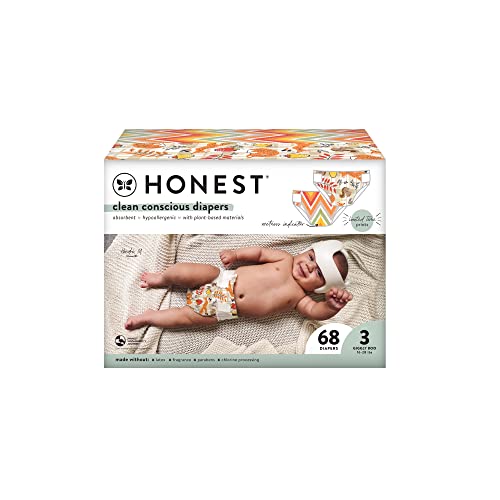 0810094550363 - THE HONEST COMPANY CLEAN CONSCIOUS DIAPERS | PLANT-BASED, CRUELTY FREE | FALL 22 PRINTS | CLUB BOX, SIZE 3 (16-28 LBS), 68 COUNT