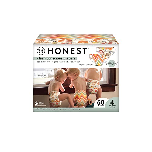 0810094550370 - THE HONEST COMPANY CLEAN CONSCIOUS DIAPERS | PLANT-BASED, CRUELTY FREE | FALL 22 PRINTS | CLUB BOX, SIZE 4 (22-37 LBS), 60 COUNT