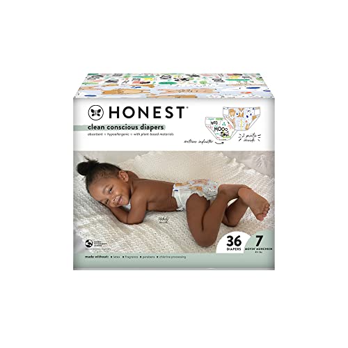 0810094550431 - THE HONEST COMPANY CLEAN CONSCIOUS DIAPERS | PLANT-BASED, SUSTAINABLE | BARNYARD BABIES + IT’S A PAWTY | CLUB BOX, SIZE 7 (41+ LBS), 36 COUNT