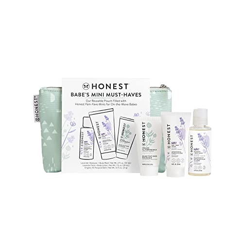 0810094551278 - THE HONEST COMPANY BABES MINI MUST HAVES GIFT SET | TRAVEL SIZE LAVENDER SHAMPOO + BODY WASH (2 FL OZ), FACE + BODY LOTION (1 FL OZ), ORGANIC ALL PURPOSE BALM (.75 OZ), REUSABLE POUCH