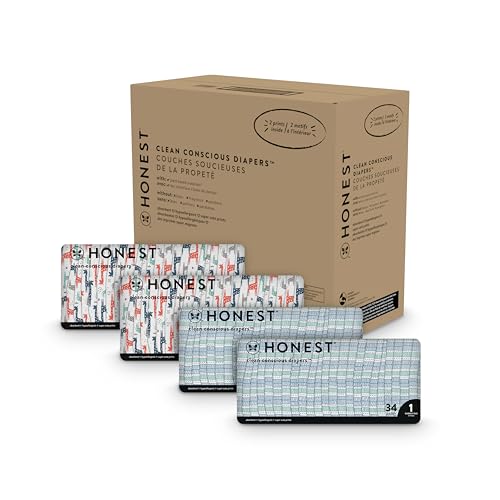 0810094552497 - THE HONEST COMPANY CLEAN CONSCIOUS DIAPERS | PLANT-BASED, SUSTAINABLE | DOTS & DASHES + MULTI-COLORED GIRAFFES | SUPER CLUB BOX, SIZE 1 (8-14 LBS), 136 COUNT