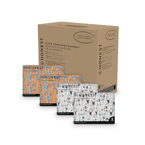 0810094552589 - THE HONEST COMPANY CLEAN CONSCIOUS DIAPERS | PLANT-BASED, SUSTAINABLE | SPACE TRAVEL + ORANGE YOU CUTE | SUPER CLUB BOX, SIZE 4 (22-37 LBS), 104 COUNT