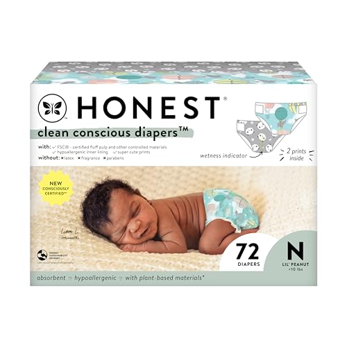 0810094552718 - THE HONEST COMPANY CLEAN CONSCIOUS DIAPERS | PLANT-BASED, SUSTAINABLE | ABOVE IT ALL + PANDAS | CLUB BOX, SIZE NEWBORN, 72 COUNT