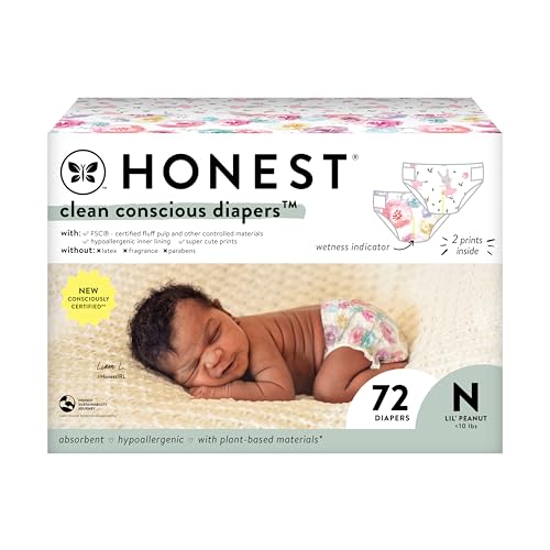 0810094552725 - THE HONEST COMPANY CLEAN CONSCIOUS DIAPERS | PLANT-BASED, SUSTAINABLE | ROSE BLOSSOM + TUTU CUTE | CLUB BOX, SIZE NEWBORN, 72 COUNT