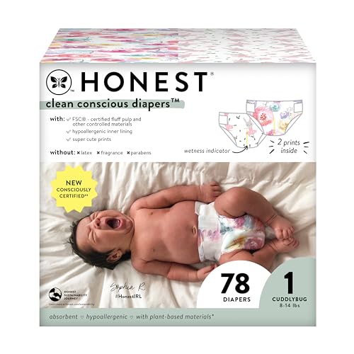 0810094552749 - THE HONEST COMPANY CLEAN CONSCIOUS DIAPERS | PLANT-BASED, SUSTAINABLE | ROSE BLOSSOM + TUTU CUTE | CLUB BOX, SIZE 1 (8-14 LBS), 78 COUNT