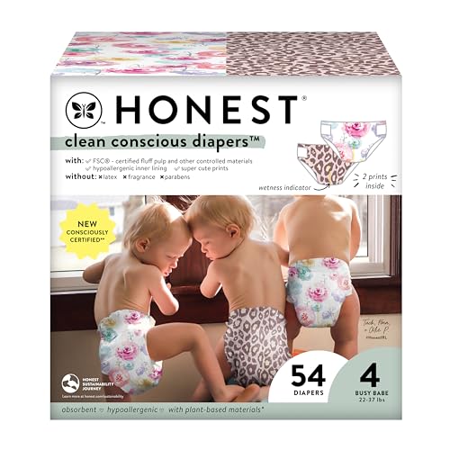 0810094552831 - THE HONEST COMPANY CLEAN CONSCIOUS DIAPERS | PLANT-BASED, SUSTAINABLE | WILD THANG + ROSE BLOSSOM | CLUB BOX, SIZE 4 (22-37 LBS), 54 COUNT