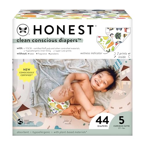 0810094552855 - THE HONEST COMPANY CLEAN CONSCIOUS DIAPERS | PLANT-BASED, SUSTAINABLE | SO DELISH + ALL THE LETTERS | CLUB BOX, SIZE 5 (27+ LBS), 44 COUNT