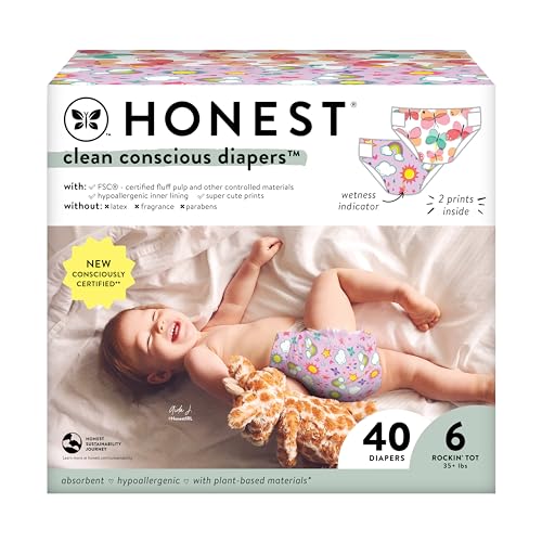 0810094552886 - THE HONEST COMPANY CLEAN CONSCIOUS DIAPERS | PLANT-BASED, SUSTAINABLE | SKYS THE LIMIT + WINGIN IT | CLUB BOX, SIZE 6 (35+ LBS), 40 COUNT