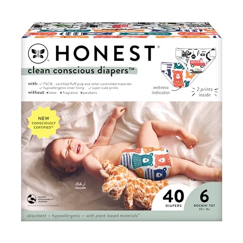 0810094552909 - THE HONEST COMPANY CLEAN CONSCIOUS DIAPERS | PLANT-BASED, SUSTAINABLE | BEARY COOL + BIG TRUCKS | CLUB BOX, SIZE 6 (35+ LBS), 40 COUNT