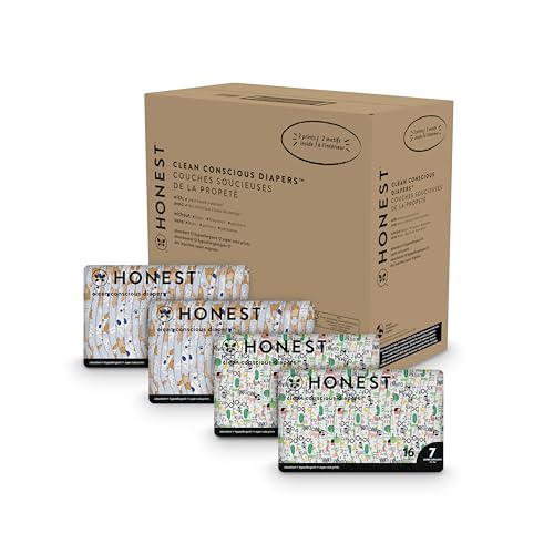 0810094553111 - THE HONEST COMPANY CLEAN CONSCIOUS DIAPERS | PLANT-BASED, SUSTAINABLE | BARNYARD BABIES + IT’S A PAWTY | SUPER CLUB BOX, SIZE 7 (41+ LBS), 64 COUNT