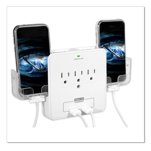 0810099025750 - RND POWER SOLUTIONS WALL POWER STATION INCLUDES 3AC PLUGS,2 USB PORTS AND 2 HOLDERS FOR YOUR SMARTPHONE(WHITE)