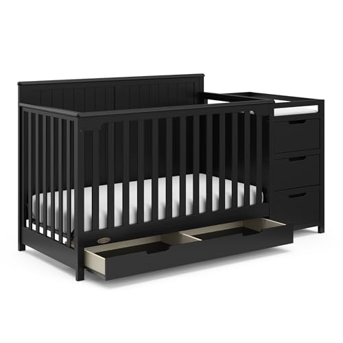 0810105291803 - GRACO HADLEY 5-IN-1 CONVERTIBLE CRIB AND CHANGER WITH DRAWER (BLACK) – GREENGUARD GOLD CERTIFIED, CRIB AND CHANGING TABLE COMBO WITH DRAWER, INCLUDES BABY CHANGING PAD, CONVERTS TO FULL-SIZE BED